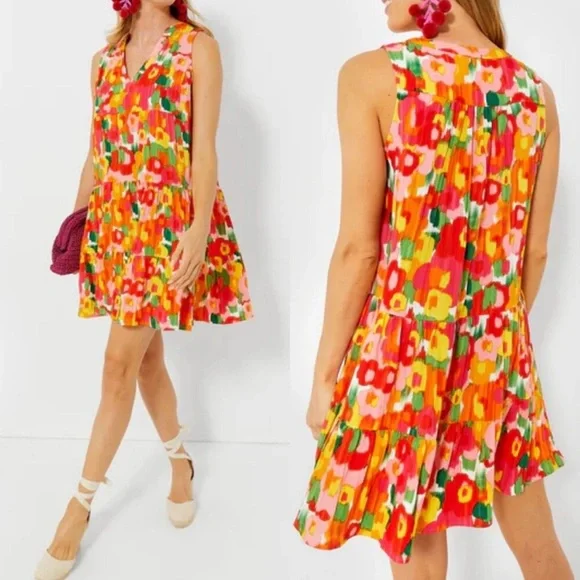 Pomander Place Magnolia watercolor sleeveless Kenzo dress tiered size M - Picture 2 of 7